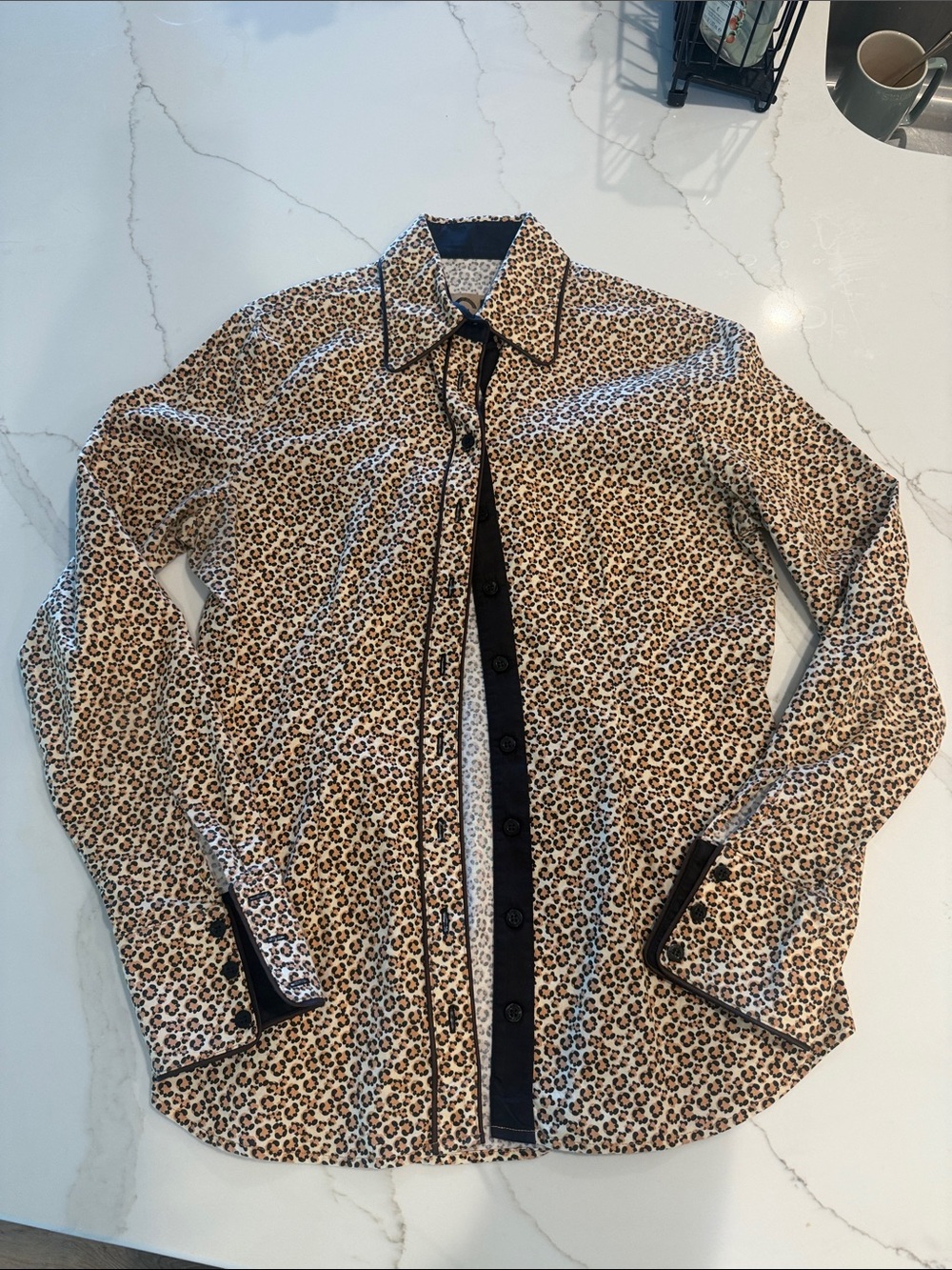 Leopard Print Button-Down Shirt with Black Trim - Brown Leopard